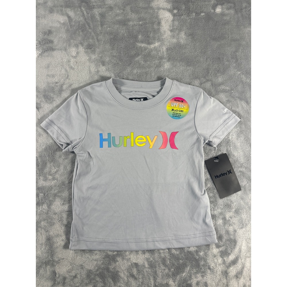 Hurley Boys‎ Rash Guard Swim Shirt UPF 50+ H2O-DRI Grey Rainbow Logo 2T NEW